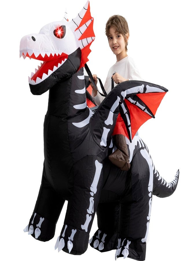 One Casa Inflatable Costume Kids,Blow Up LED Light Eyes Skeleton Dragon Suit,Ride On Halloween Costumes for Boys Girls (7-10YRS) - Image 1
